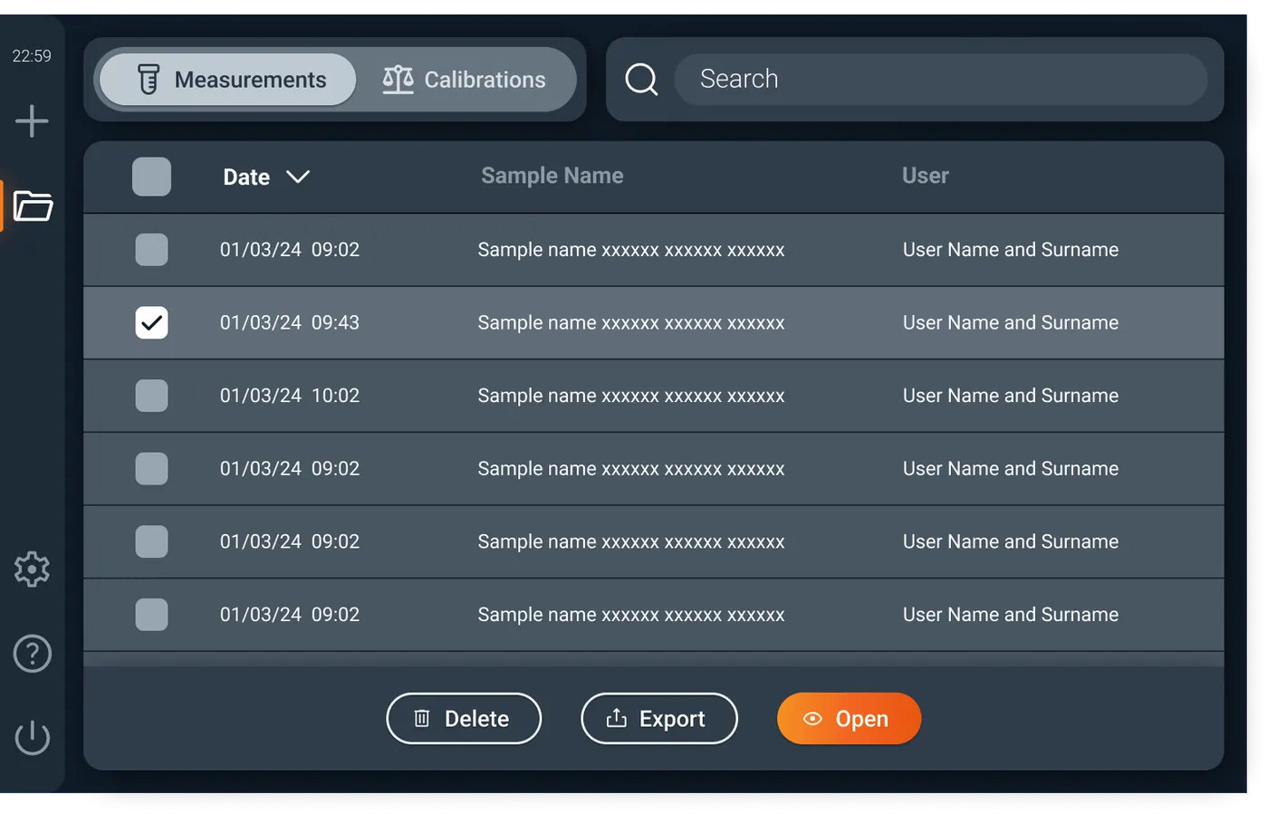 Measurements storage interface